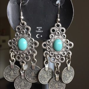#Dangle hook earrings turquoise at the center